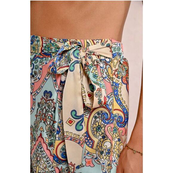 Molly Bracken Satin Tie Shorts, Green Blooma, Size XS - Picture 4 of 10